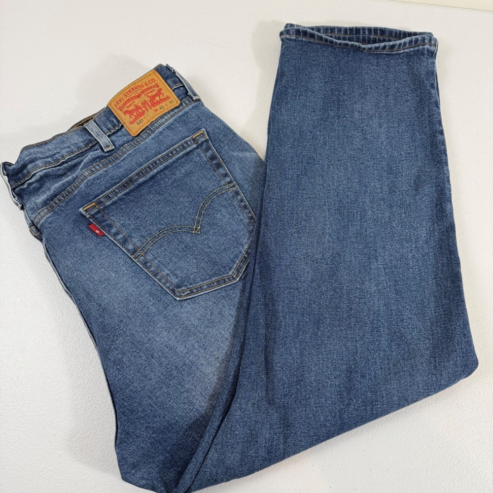 Levis 541 Mens Athletic Taper Jeans Blue Medium Wash 42x30 Stretch Denim
